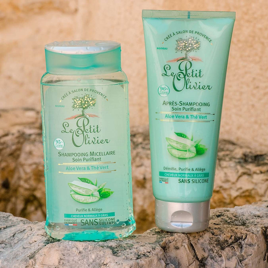 LE PETIT OLIVIER - Shampooing et Après Shampooing Micellaire Purifiant Aloe Vera et Thé Vert - 250ml