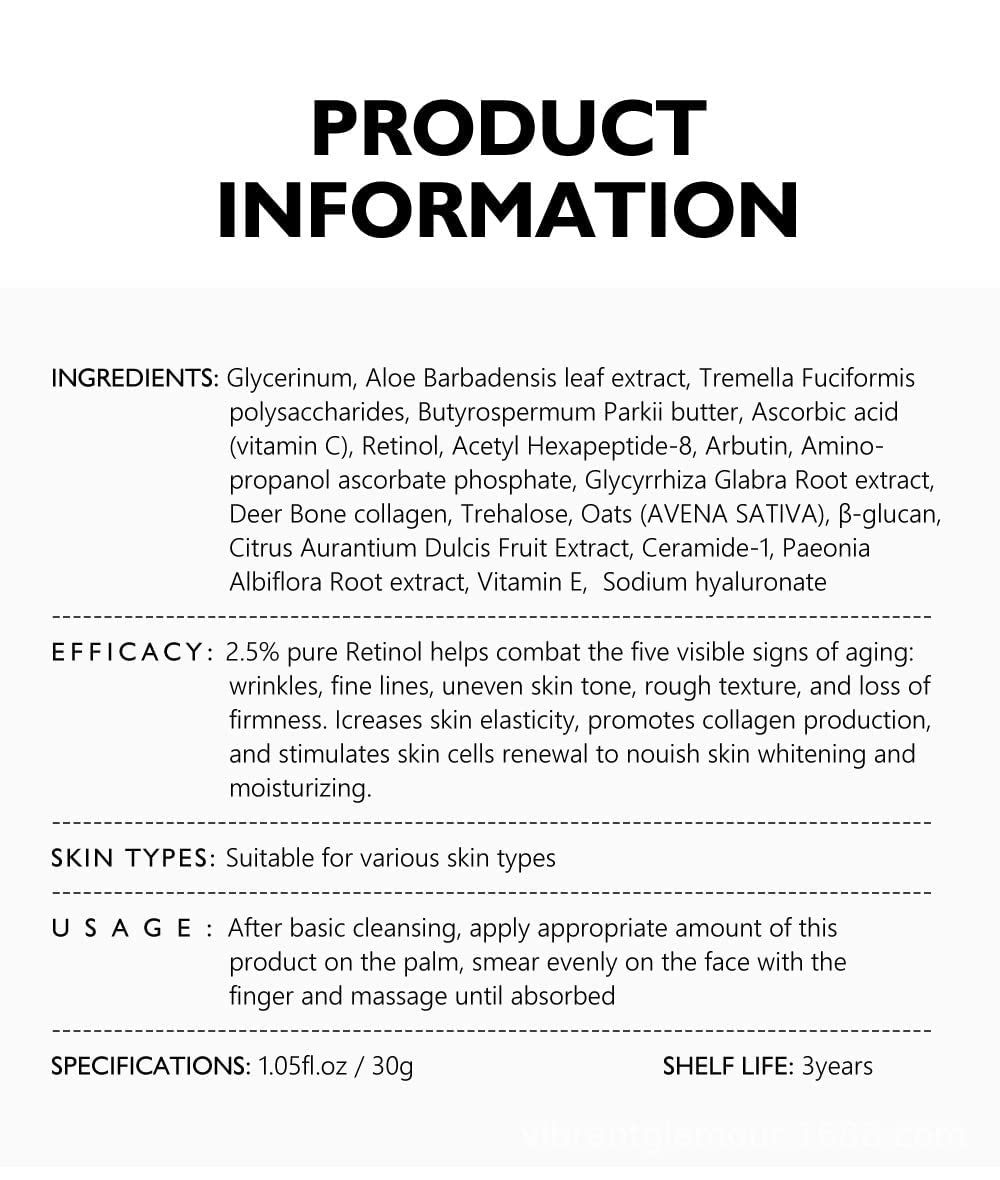 Vibrant Glamour - Retinol Cream, Crème Visage Anti-Âge - 30g