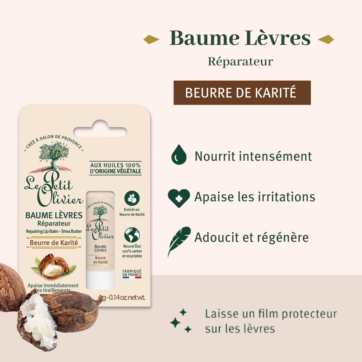 LE PETIT OLIVIER - Baume Lèvres Réparateur Beurre de Karité - 4g