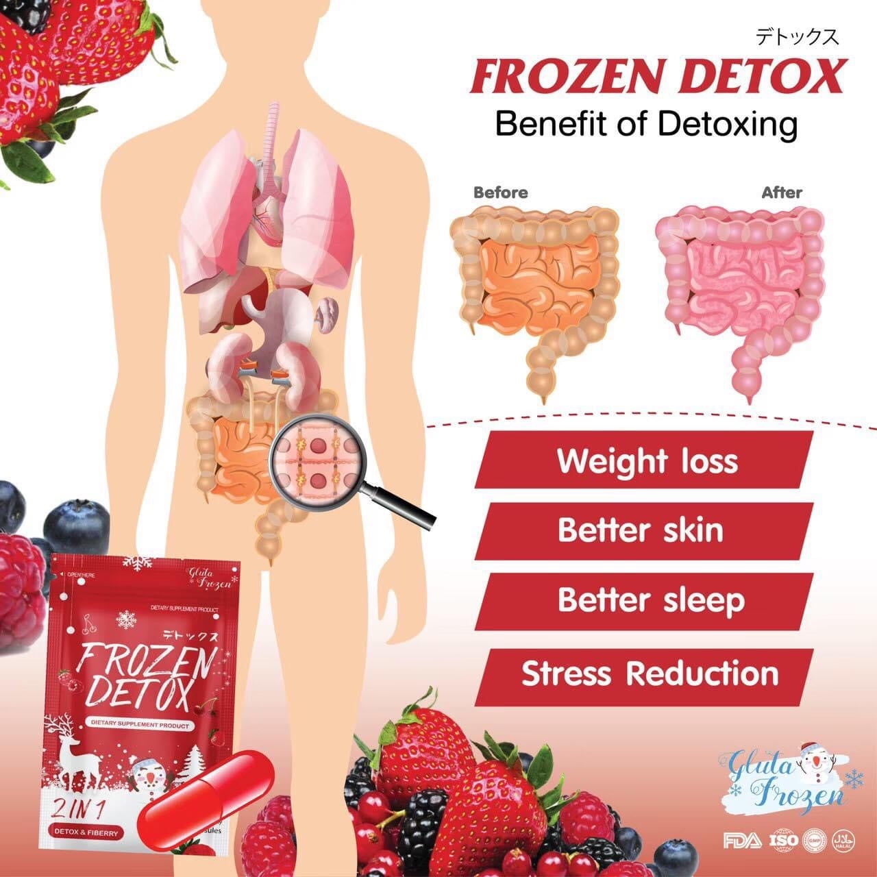 GLUTA FROZEN - Frozen Detox Dietary Helps Pour Ventre Plat - 60 Capsules