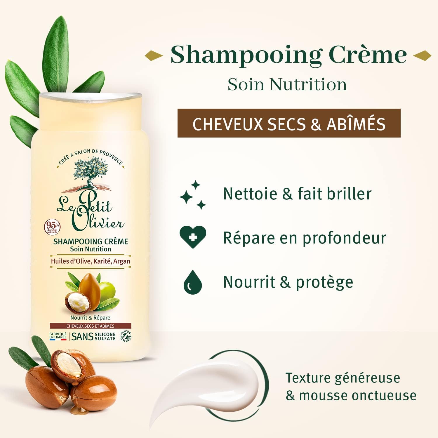 LE PETIT OLIVIER - Shampoing Crème Nutrition Huile d'Olive Karité et Argan - 250ml