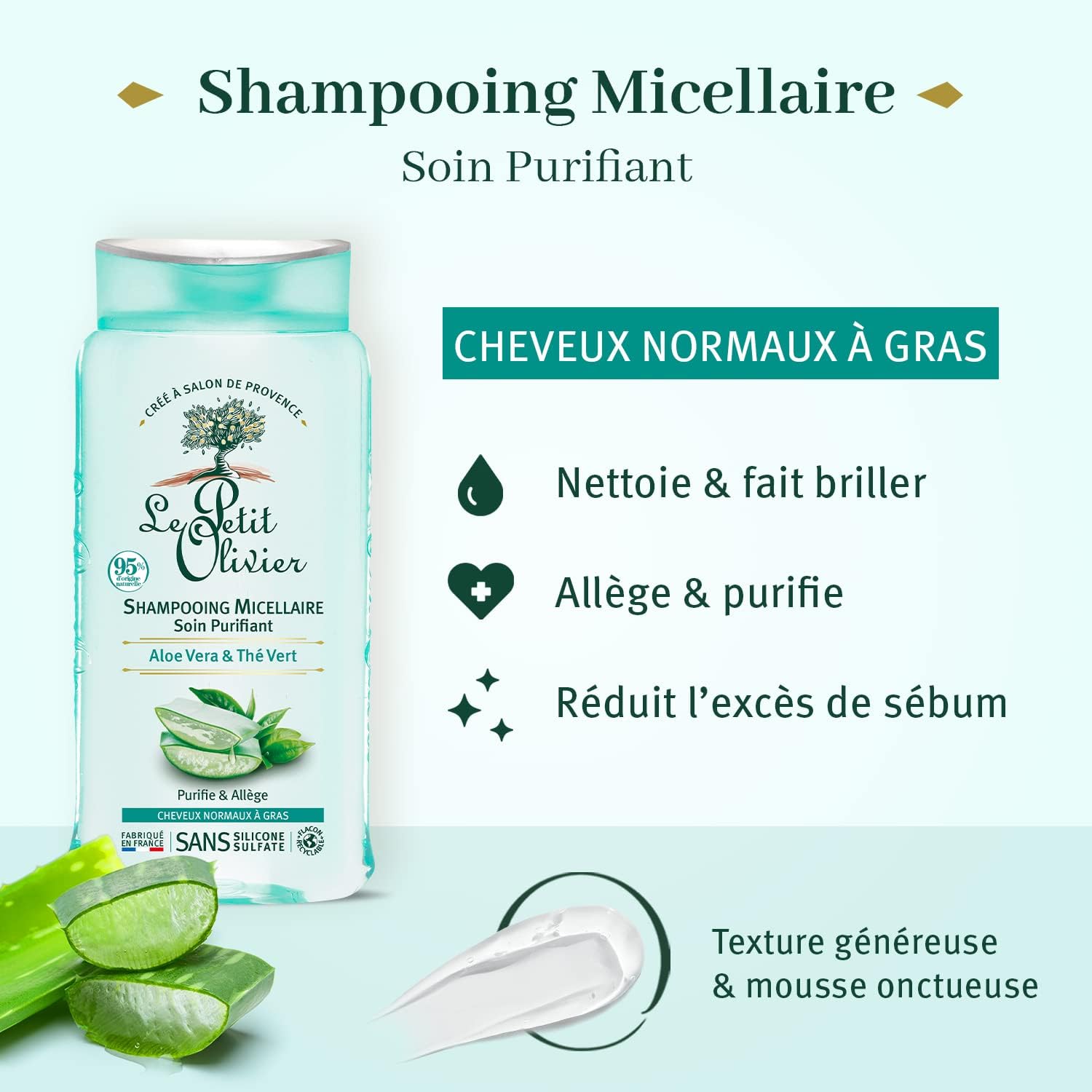 LE PETIT OLIVIER - Shampooing et Après Shampooing Micellaire Purifiant Aloe Vera et Thé Vert - 250ml