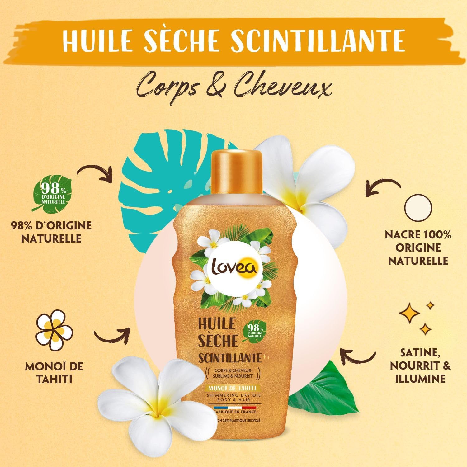 LOVEA - Huile Sèche Scintillante Monoï de Tahiti - 150ml