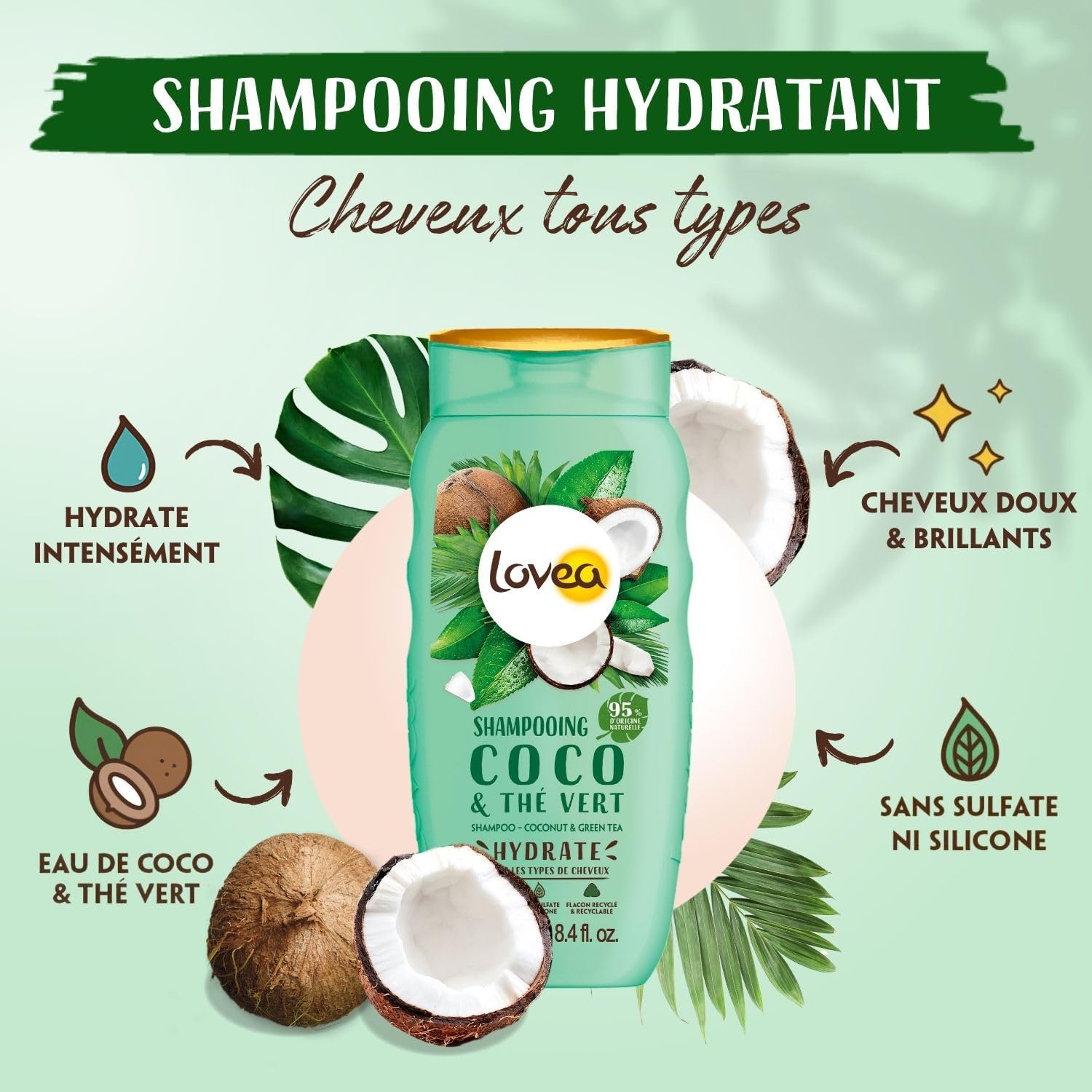 LOVEA - Shampooing Coco & Thé Vert - Tous types de cheveux - 250ml