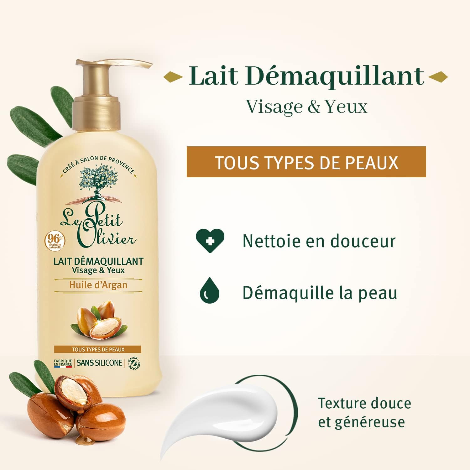 LE PETIT OLIVIER - Lait Démaquillant Visage et Yeux Huile d'Argan - 200ml