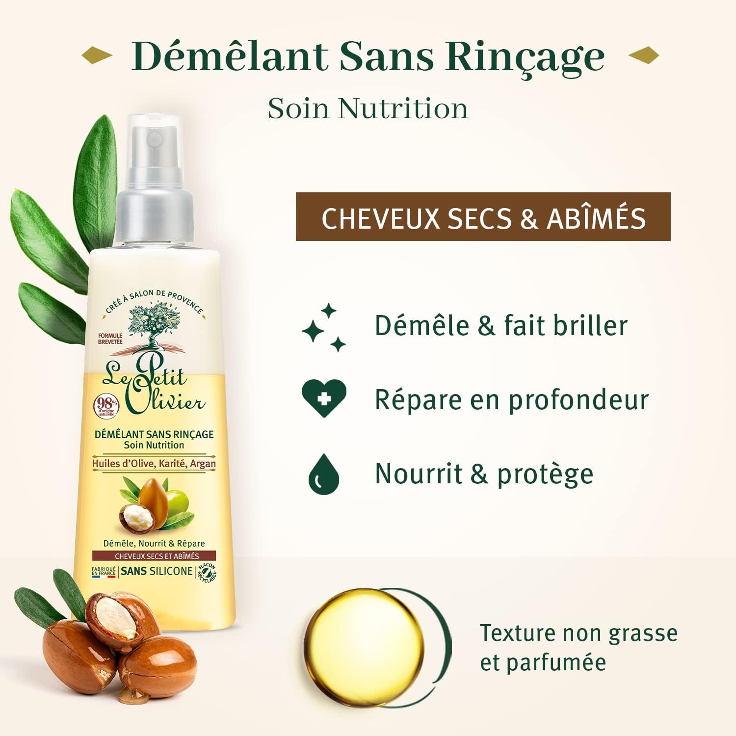 LE PETIT OLIVIER - Démêlant Sans Rinçage Nutrition Huiles d'olives Karité et Argan - 150ml