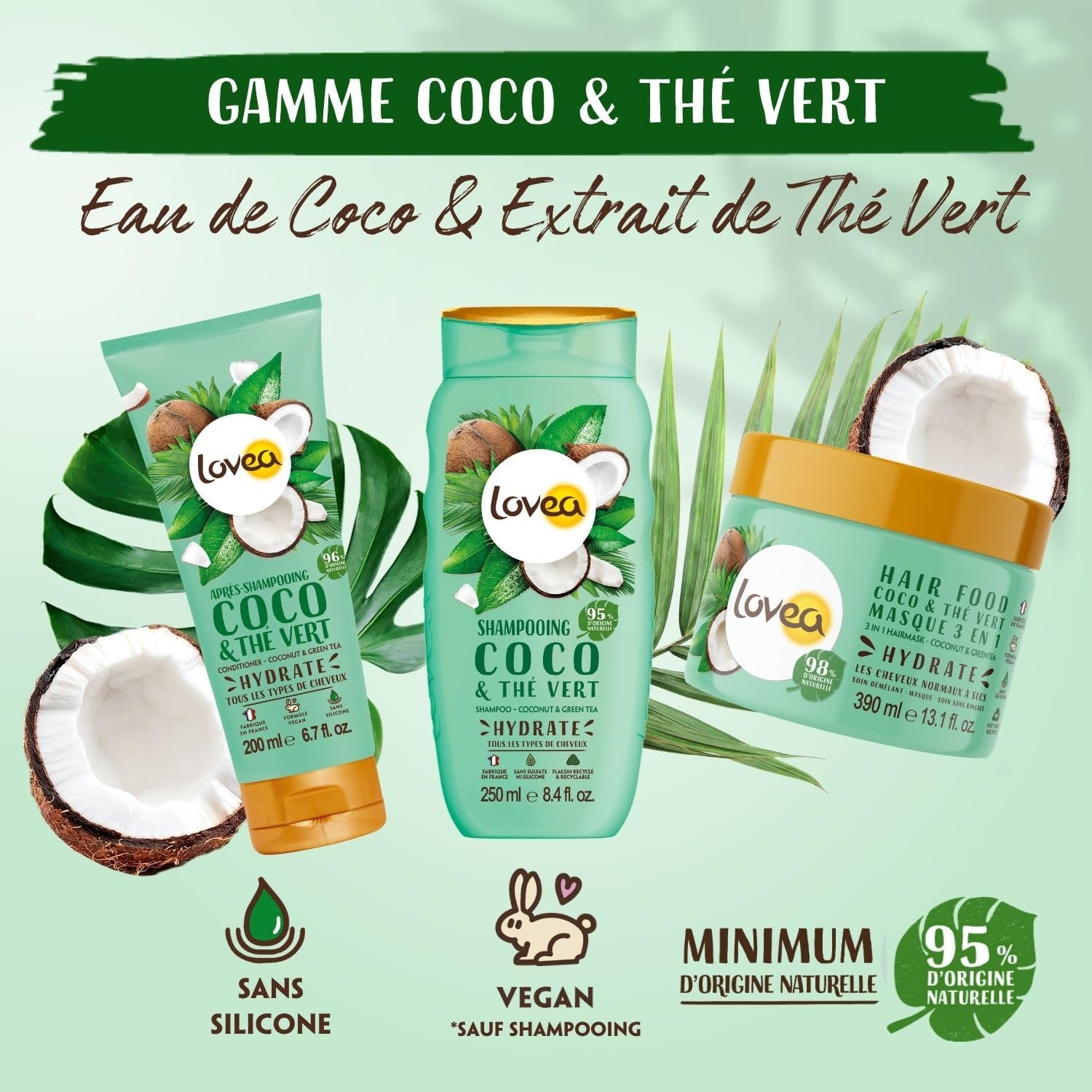 LOVEA - Hair Food Coco & Thé Vert - Tous types de cheveux - 390ml
