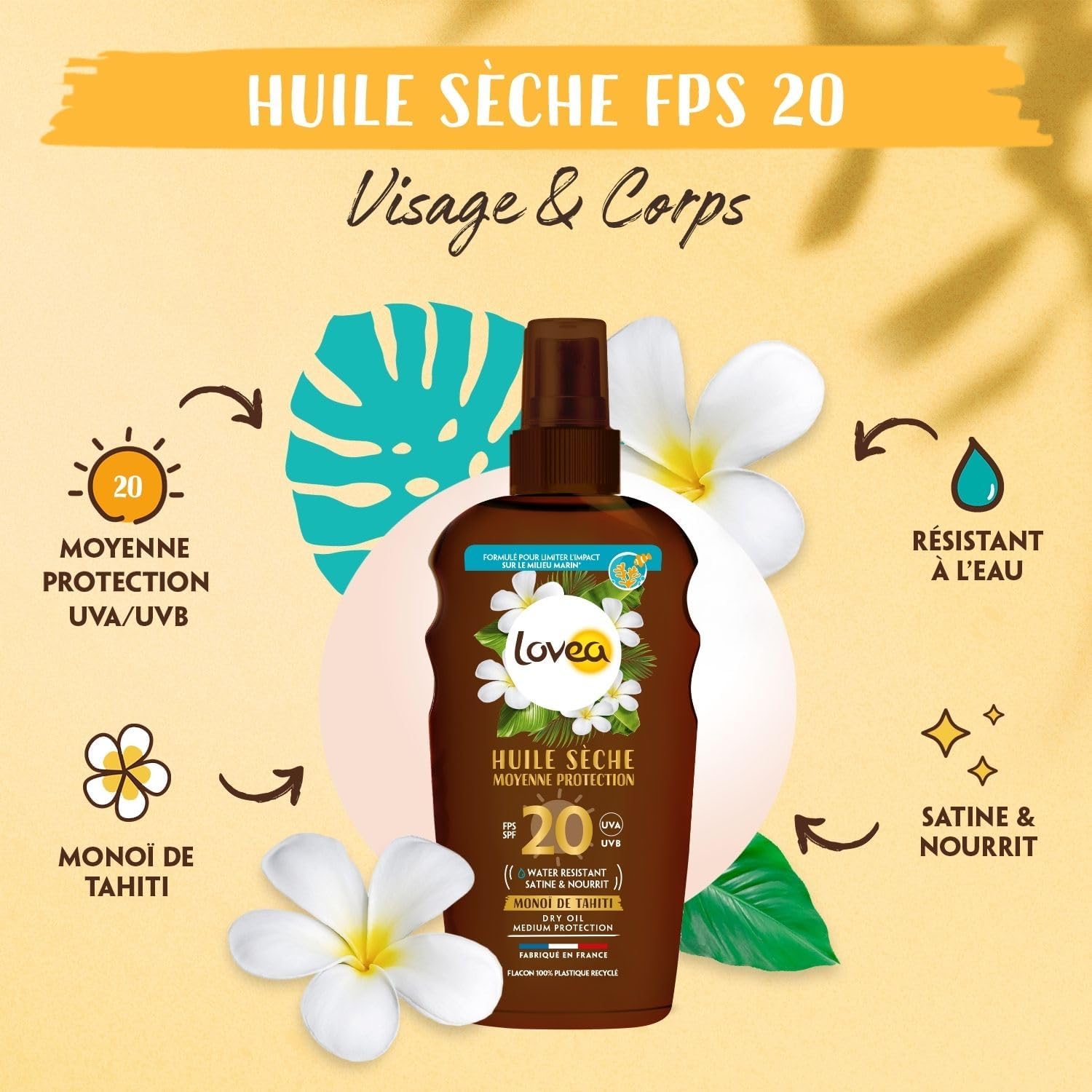 LOVEA - Huile Sèche SPF20 Moyenne Protection Monoï de Tahiti - 150ml