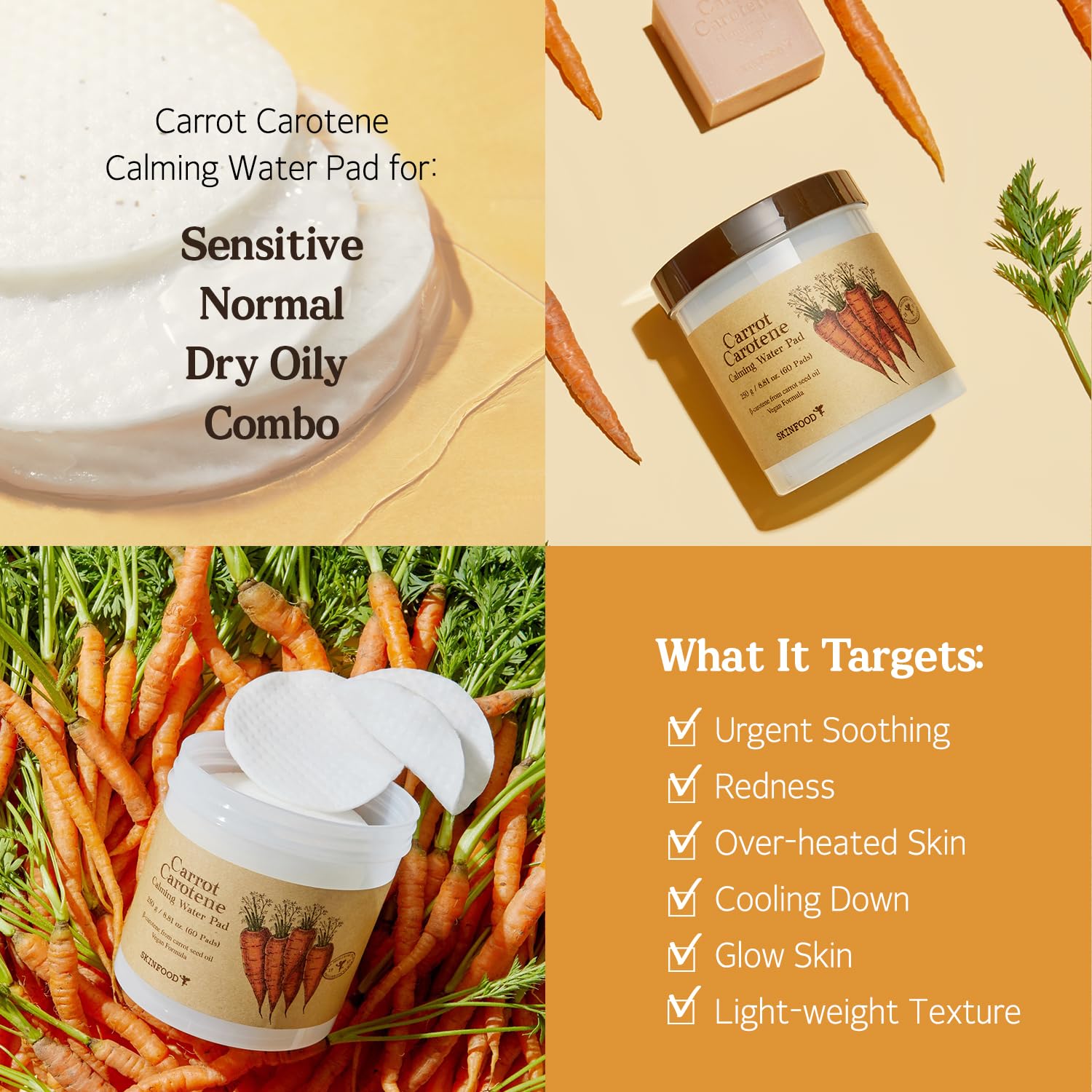 SKINFOOD - Carotte Carotène Redness Relief Calming Water Pads - 60 Feuilles