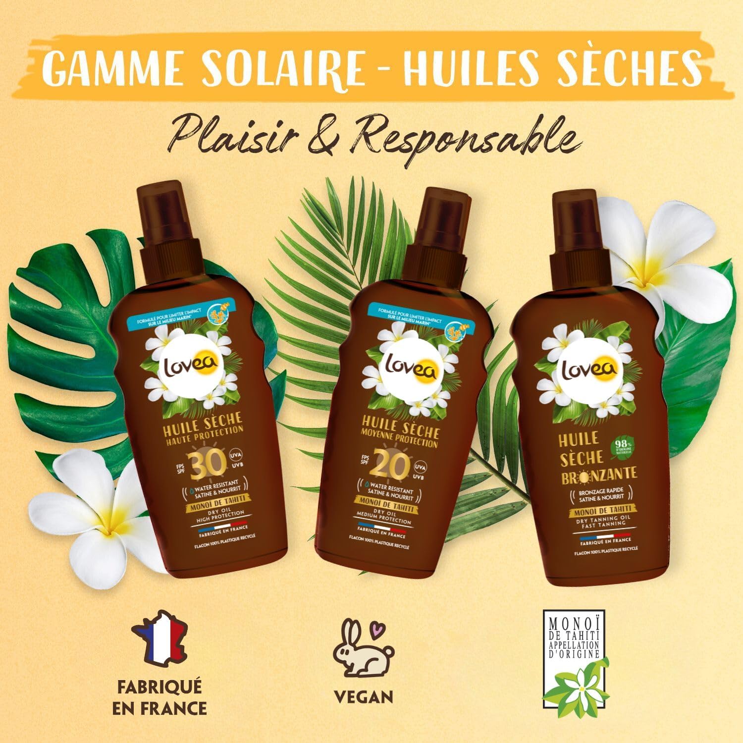 LOVEA - Huile Sèche SPF20 Moyenne Protection Monoï de Tahiti - 150ml