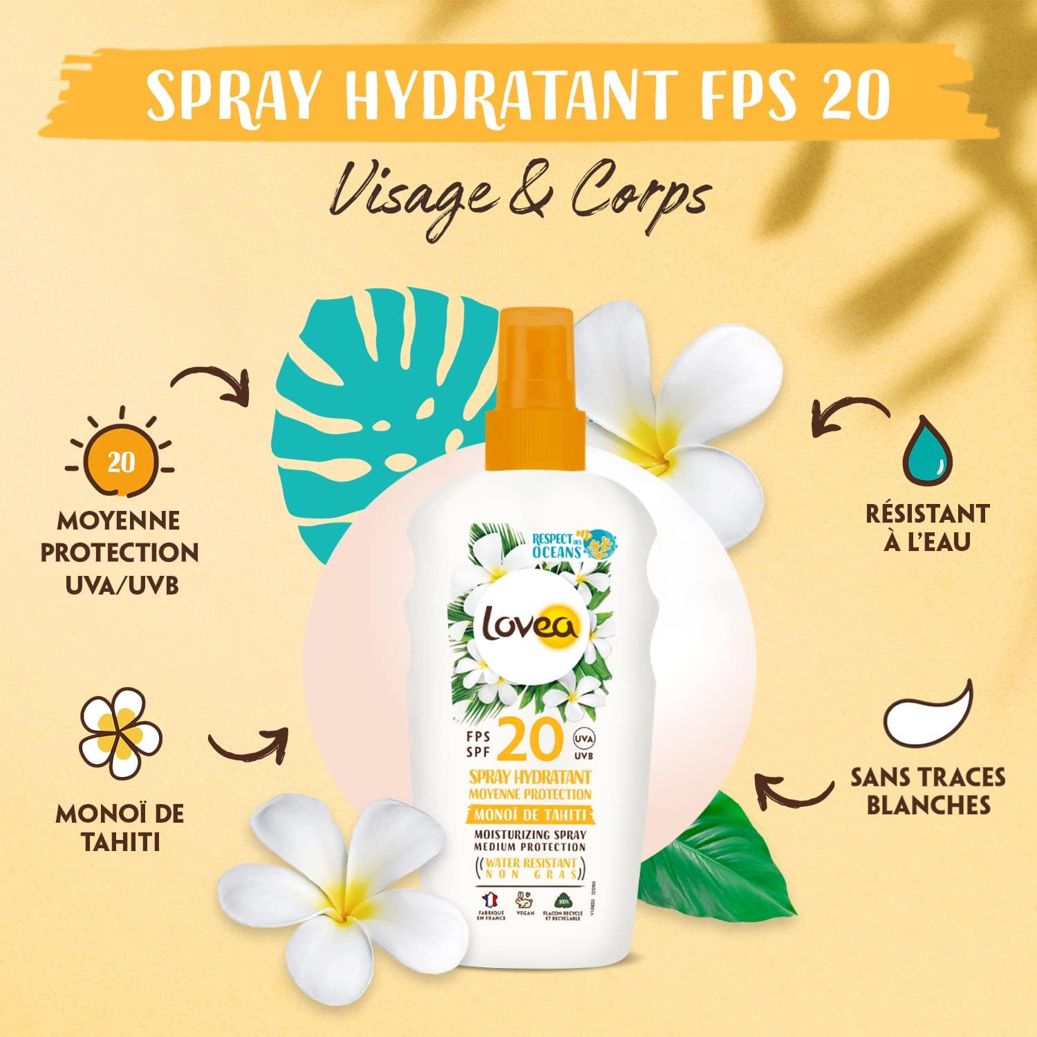 LOVEA - Spray Hydratant SPF20 Moyenne Protection Monoï de Tahiti - 150ml