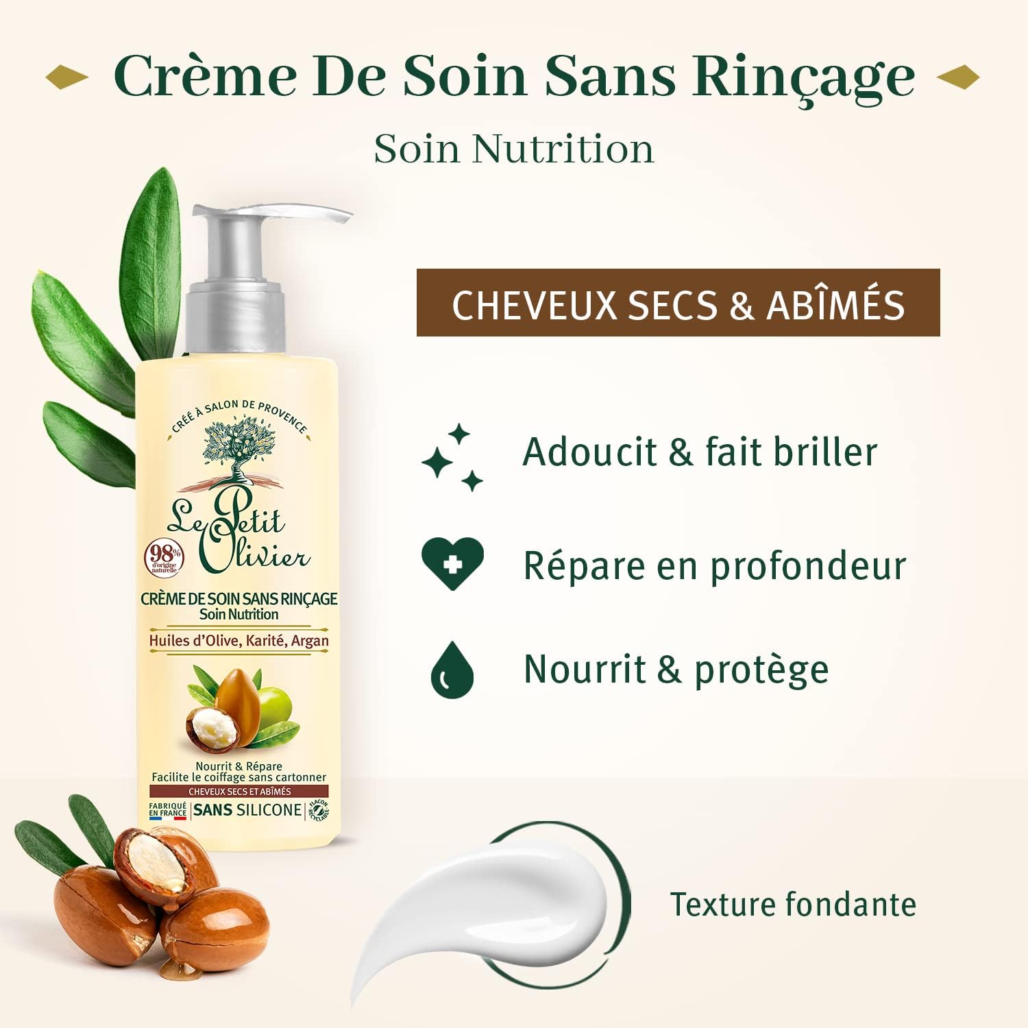 LE PETIT OLIVIER - Crème de Soin Sans Rinçage Nutrition Huiles d'olives Karité et Argan - 200ml