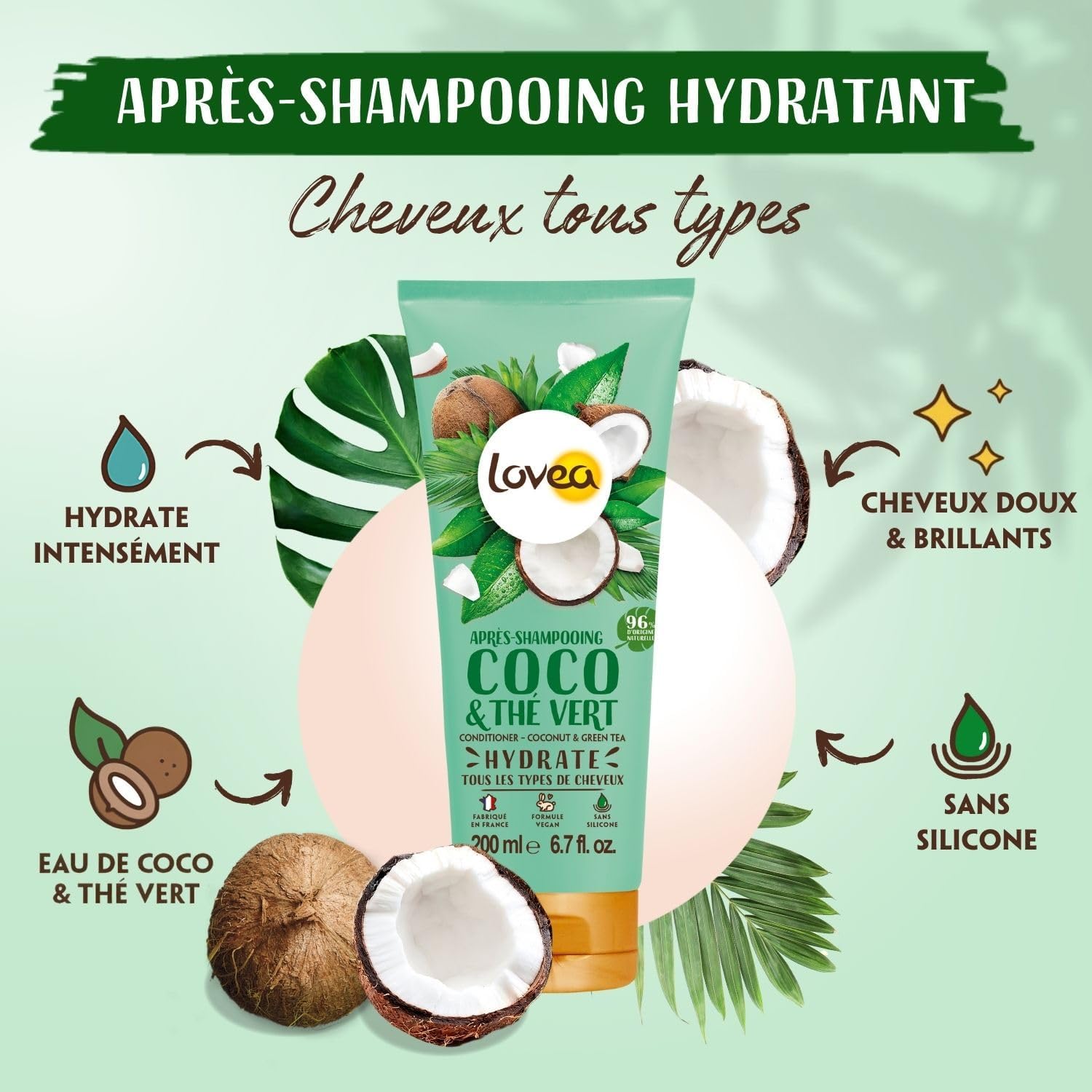 LOVEA - Après Shampooing Coco & Thé Vert - Tous types de cheveux - 250ml