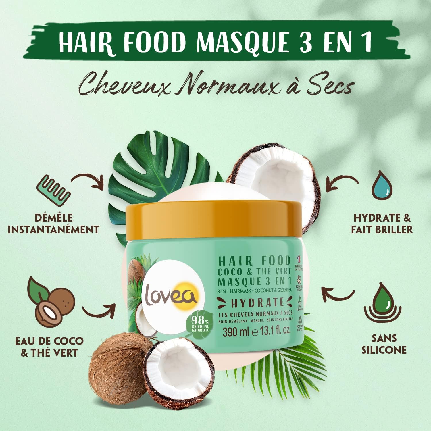LOVEA - Hair Food Coco & Thé Vert - Tous types de cheveux - 390ml