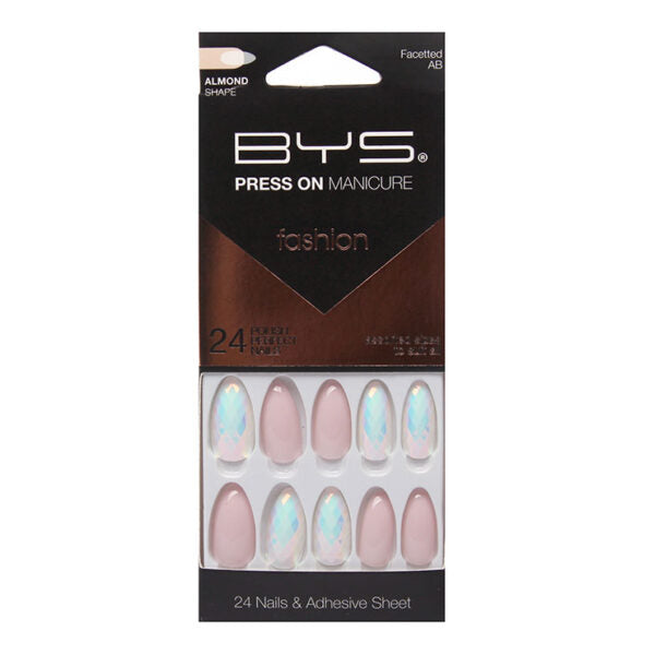 BYS - Press On Manicure - réf Facetted AB Pink Almond ( 24pcs )