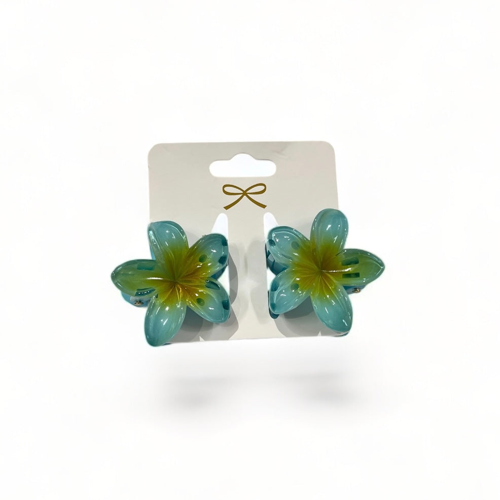 Poppin - 2x MINI Pince Cheveux Fleur Hawaïenne - réf Bleu