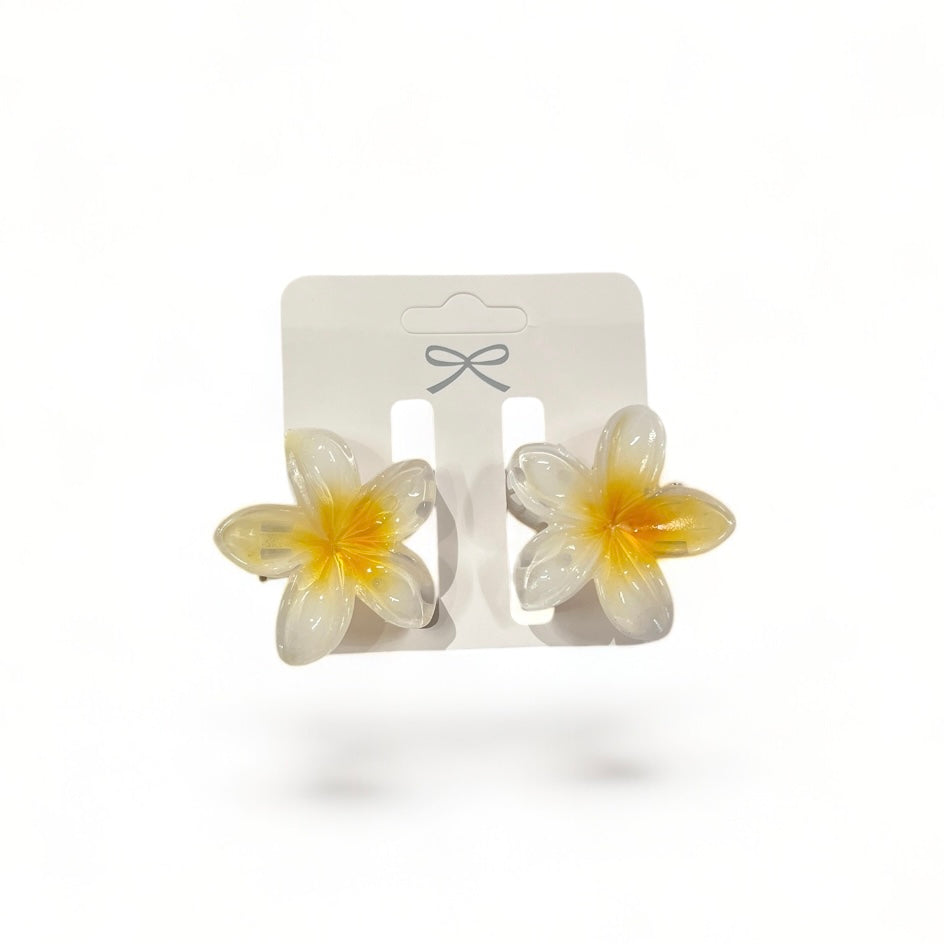 Poppin - 2x MINI Pince Cheveux Fleur Hawaïenne - réf White Yellow