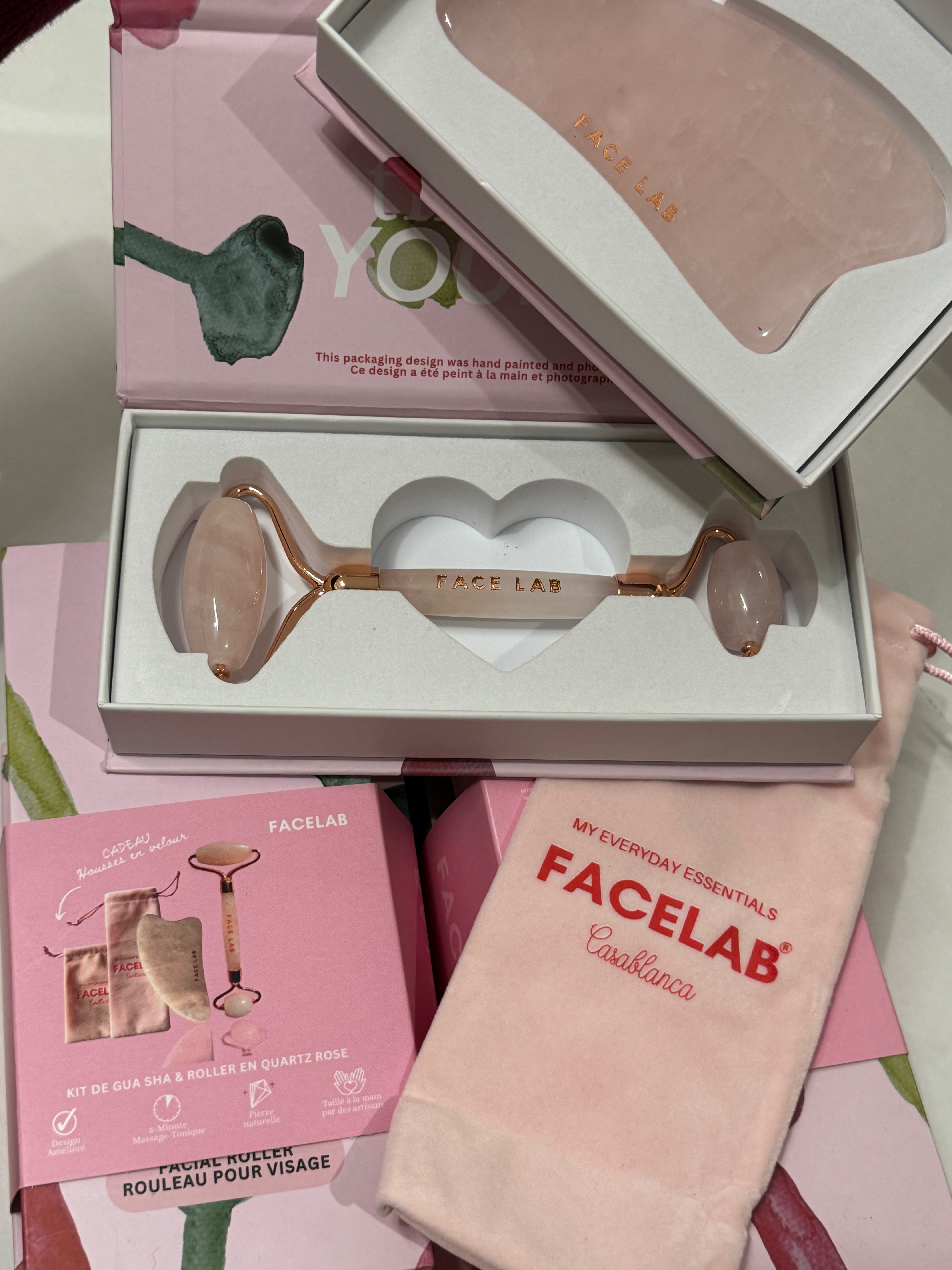 FACELAB -Rose Quartz Face Yoga Essentials - Roller & Guasha