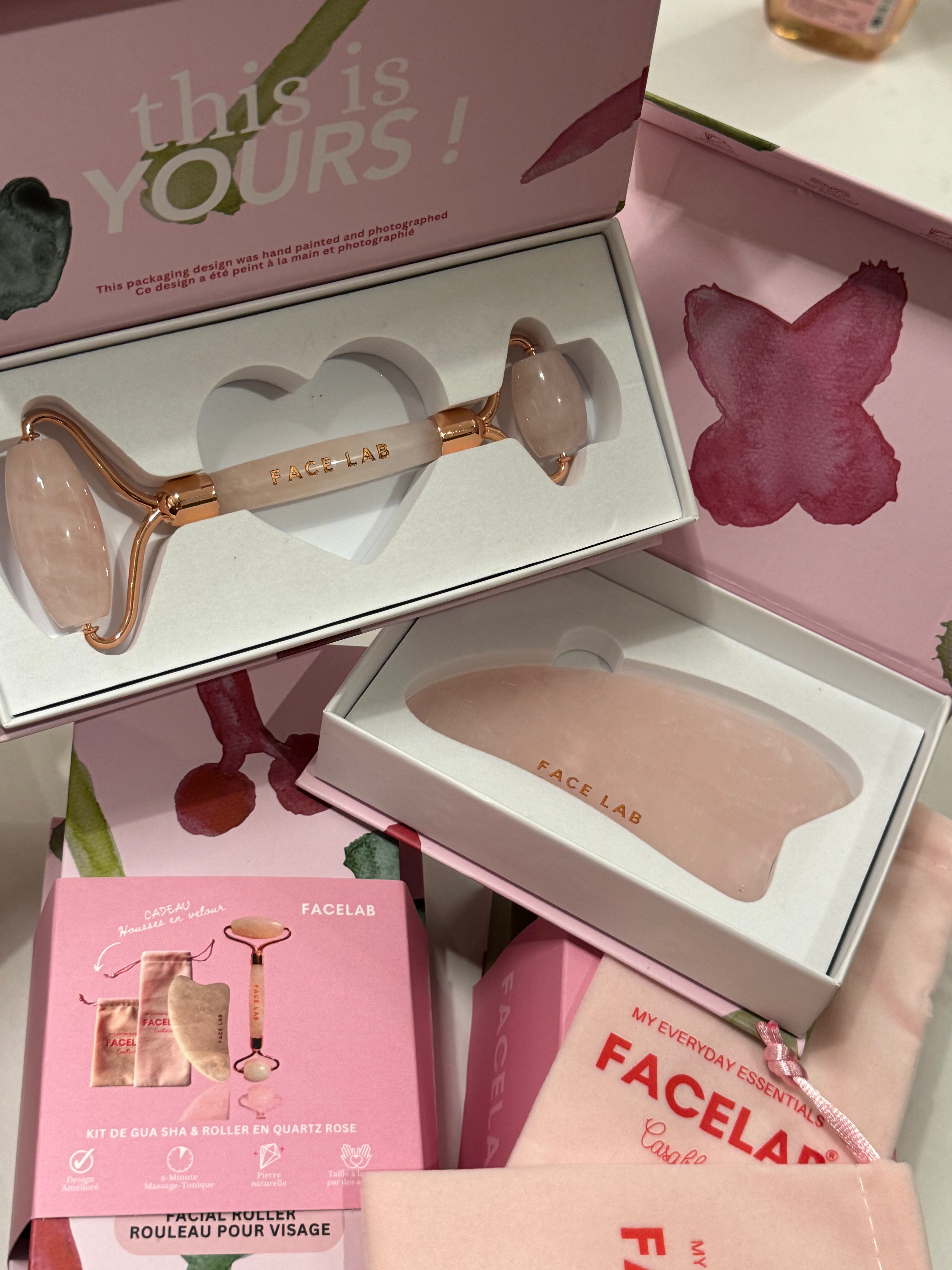 FACELAB -Rose Quartz Face Yoga Essentials - Roller & Guasha