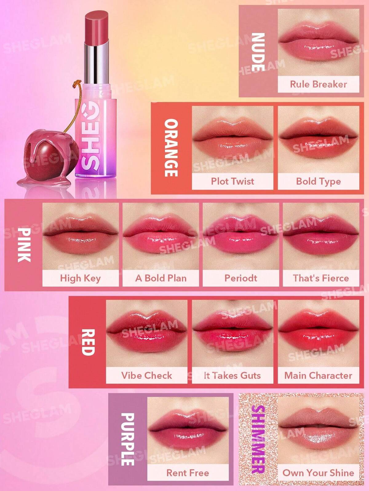 SHEGLAM -Mirror kiss high-shine lipstick-Own your Shine