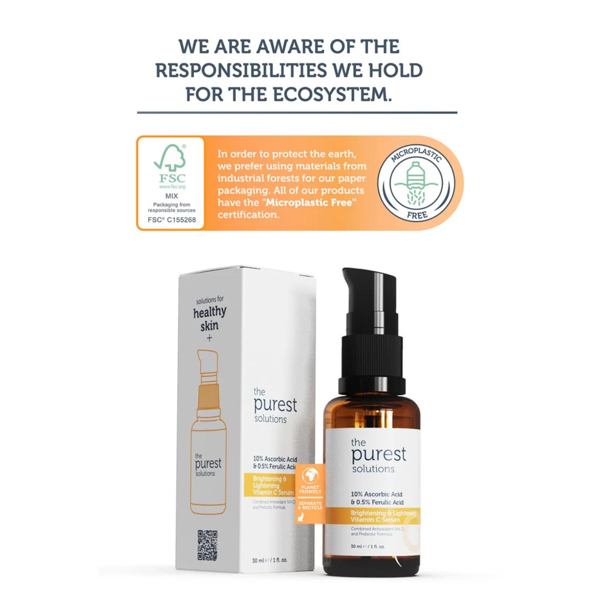 THE PUREST SOLUTIONS - Vitamin C Serum 10% Ascorbic Acid & 0.5% Ferulic Acid - 30ml