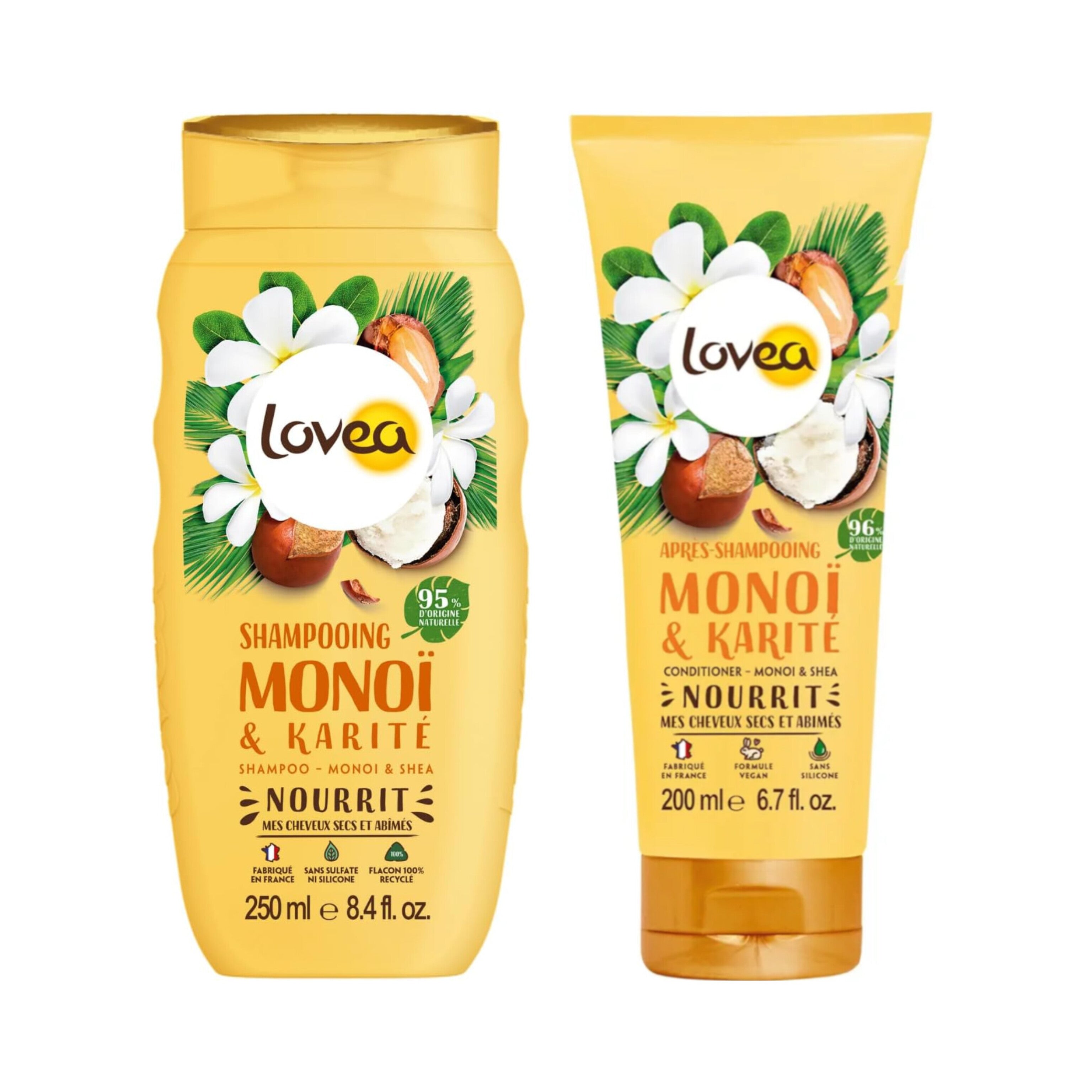 LOVEA - DUO Shampooing + Après Shampooing Monoi, Karité & Shea - Cheveux Secs et Abîmés- 200ml