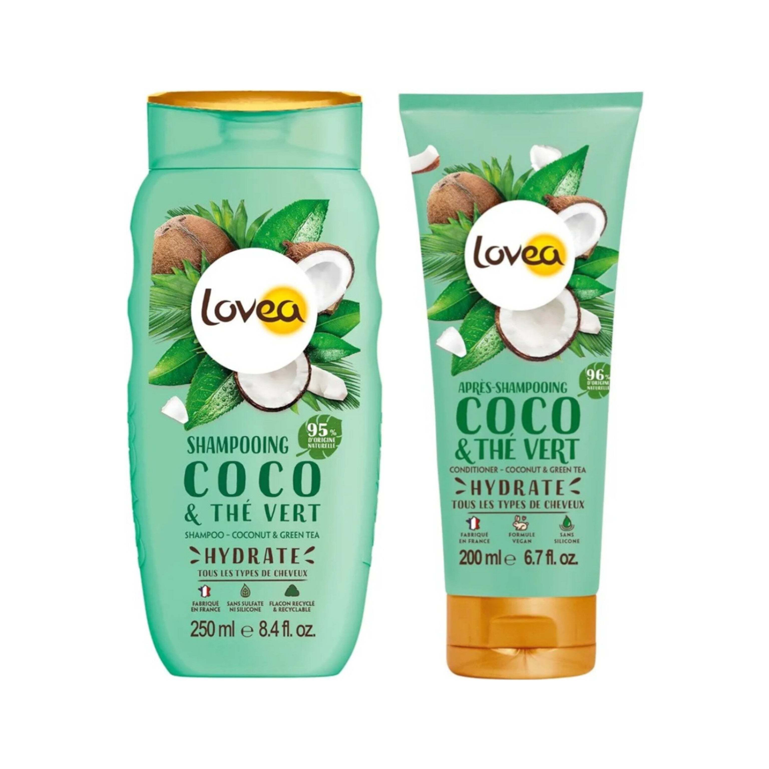 LOVEA - Duo Shampooing et Après Shampoing Coco & Thé Vert - Tous types de cheveux - 250ml