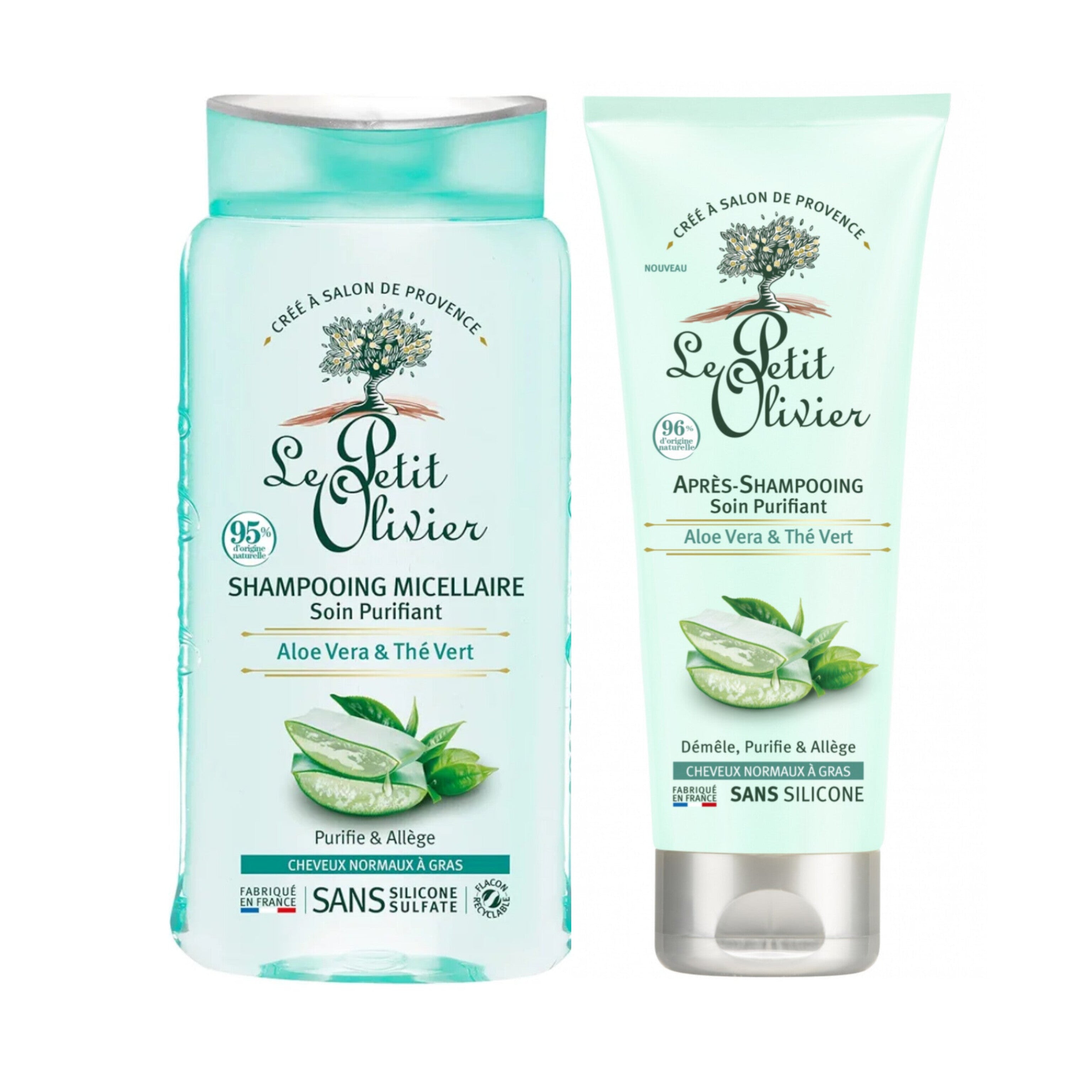 LE PETIT OLIVIER - Shampooing et Après Shampooing Micellaire Purifiant Aloe Vera et Thé Vert - 250ml