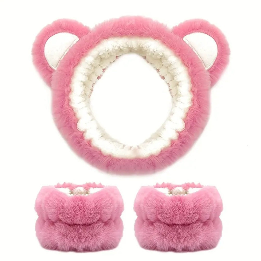 POPPIN - Bandeau de lavage de tête & poignets - réf Pinky Bear ( 3pcs )