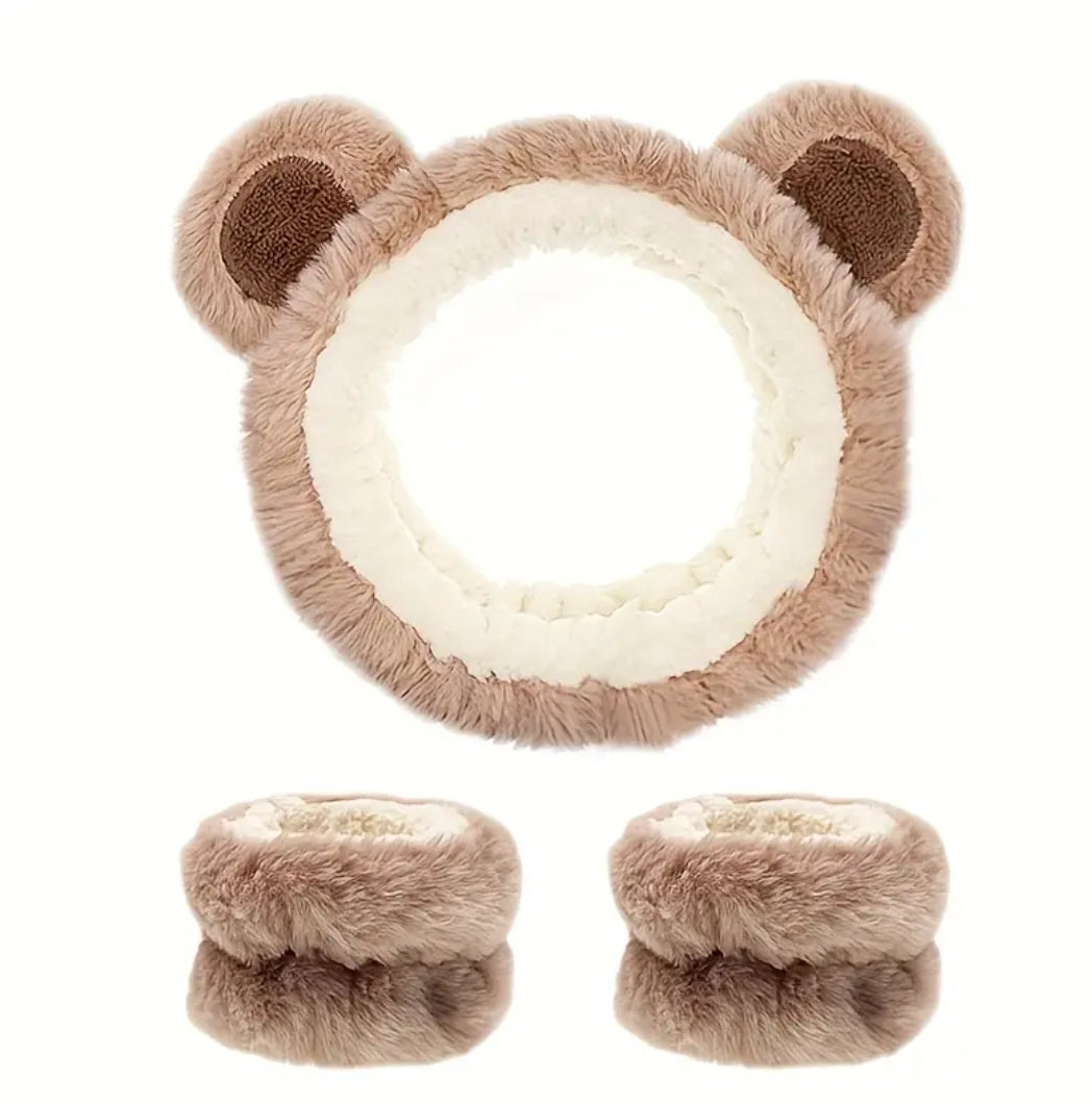 POPPIN - Bandeau de lavage de tête & poignets - réf Brown Bear ( 3pcs )