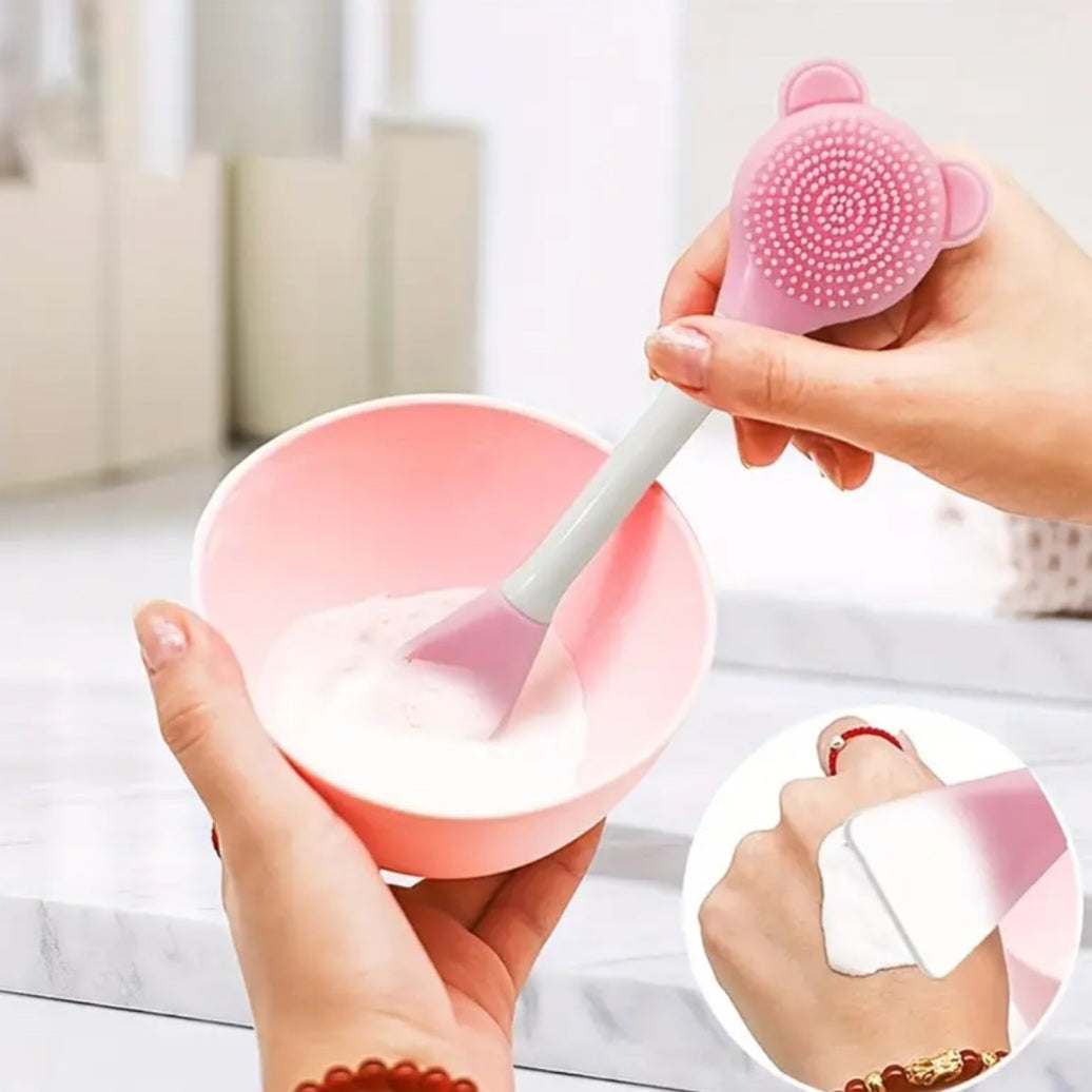 POPPIN - Pinceau en silicone 2 en 1 pour visage - réf Pink