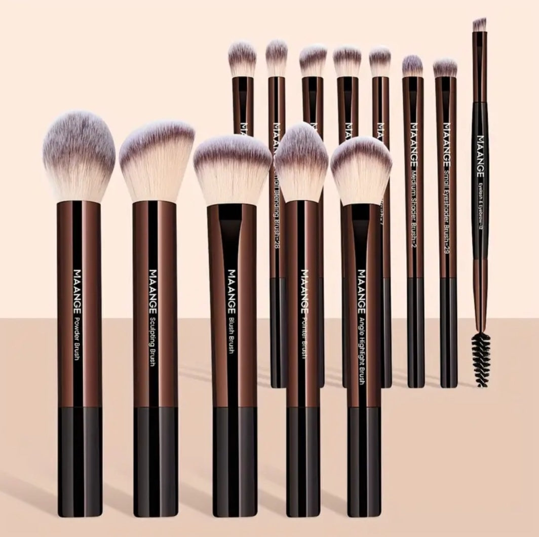 MAANGE - Ensemble de pinceaux de maquillage Dorés ( 13 pièces )