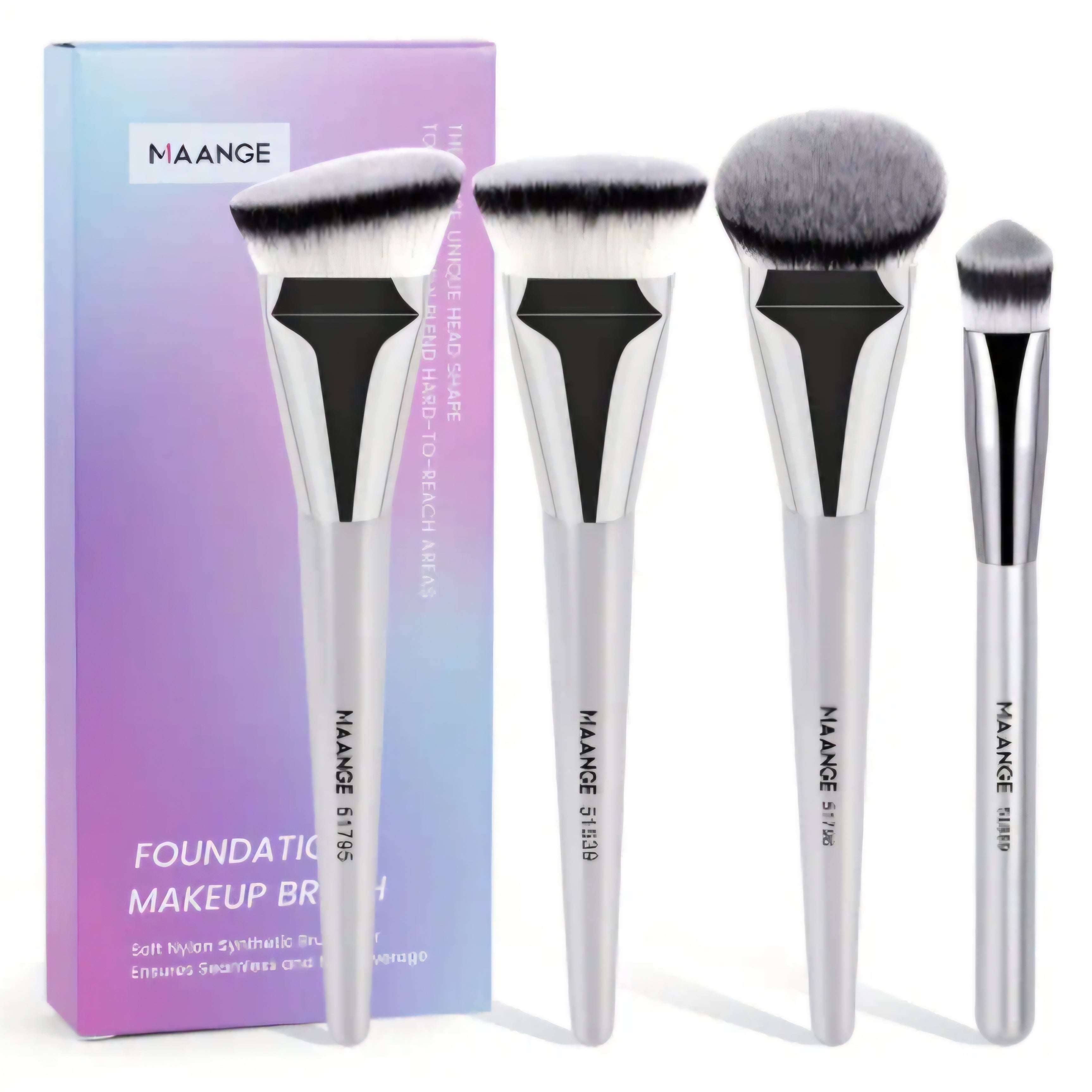 MAANGE - Ensemble de pinceaux de maquillage Silver ( 4 pièces )