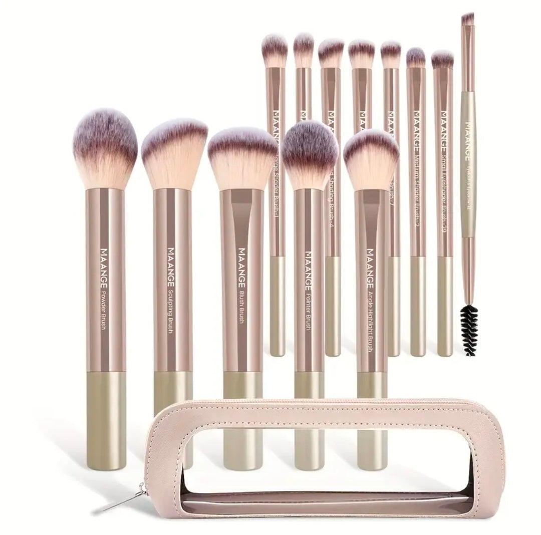 MAANGE - Ensemble de 13 Pinceaux Dorés + Trousse