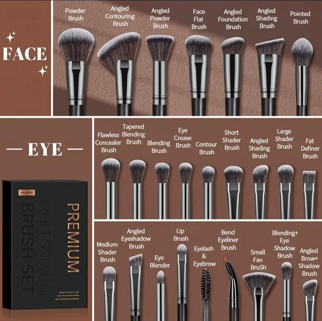 MAANGE - Ensemble de 25 pinceaux de maquillage Premium + 7 éponges + 5 Puff