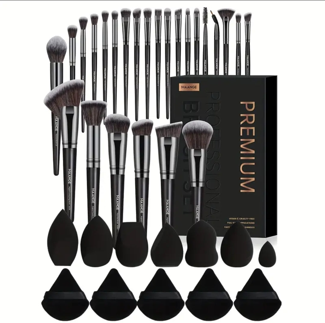 MAANGE - Ensemble de 25 pinceaux de maquillage Premium + 7 éponges + 5 Puff