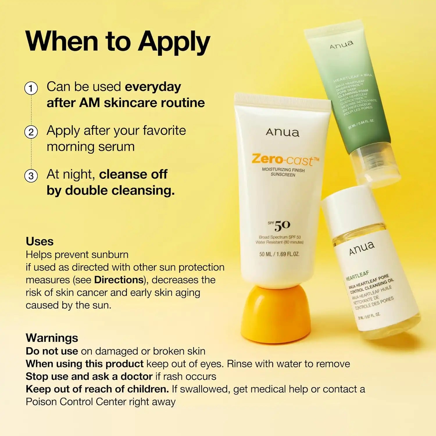 ANUA - Zero-Cast Moisturizing Finish Sunscreen - Crème solaire hydratante SPF50 - 50ml