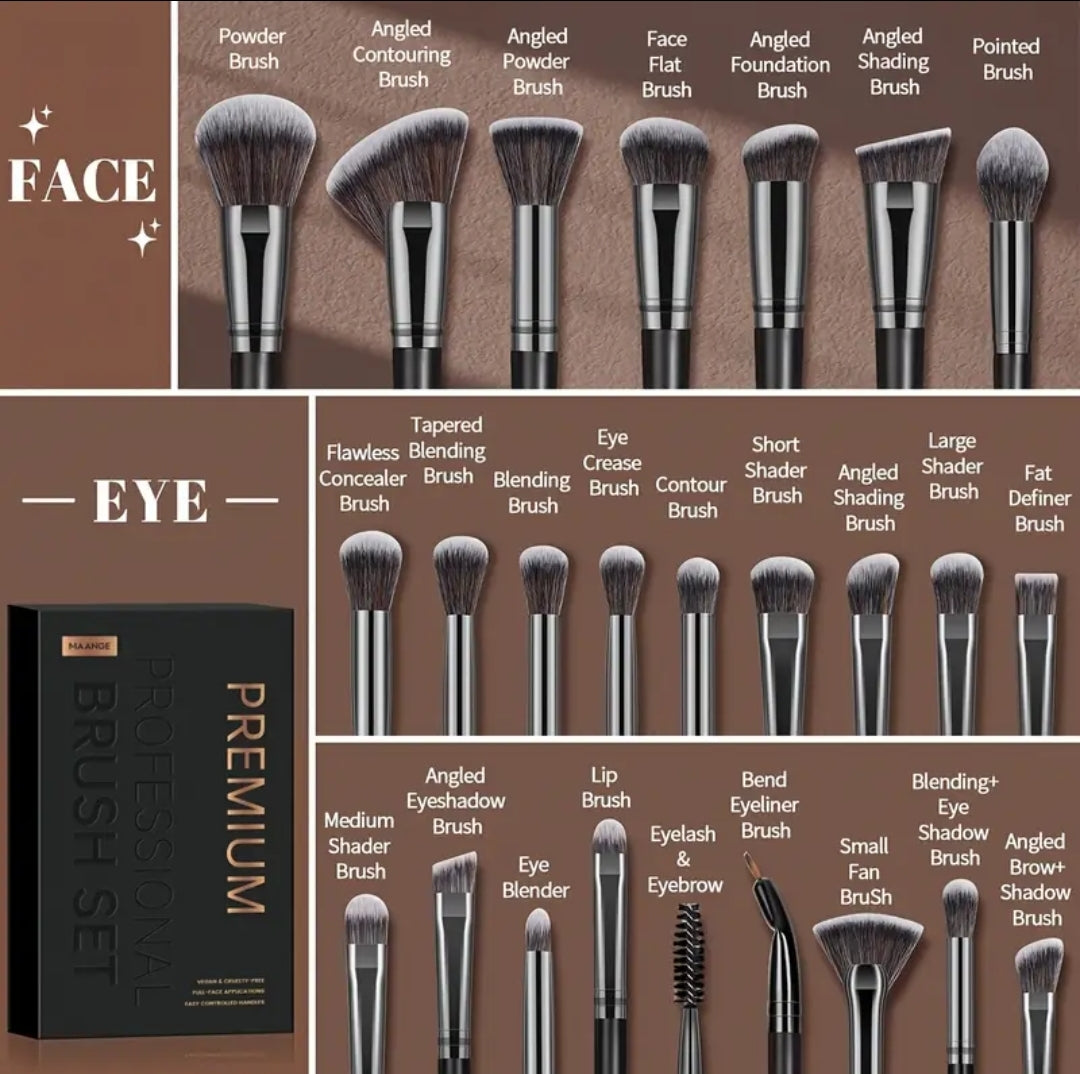 MAANGE - Ensemble de 25 pinceaux de maquillage Premium + 7 éponges + 5 Puff