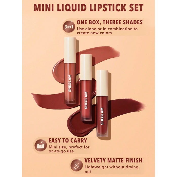 SHEGLAM - Matte Allure Mini Liquide, Coffret de 3 mini rouges à lèvres - réf Feel Real