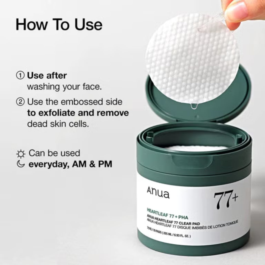 ANUA - Heartleaf 77% + PHA pour Peaux mortes - Exfoliation quotidienne - 70pads