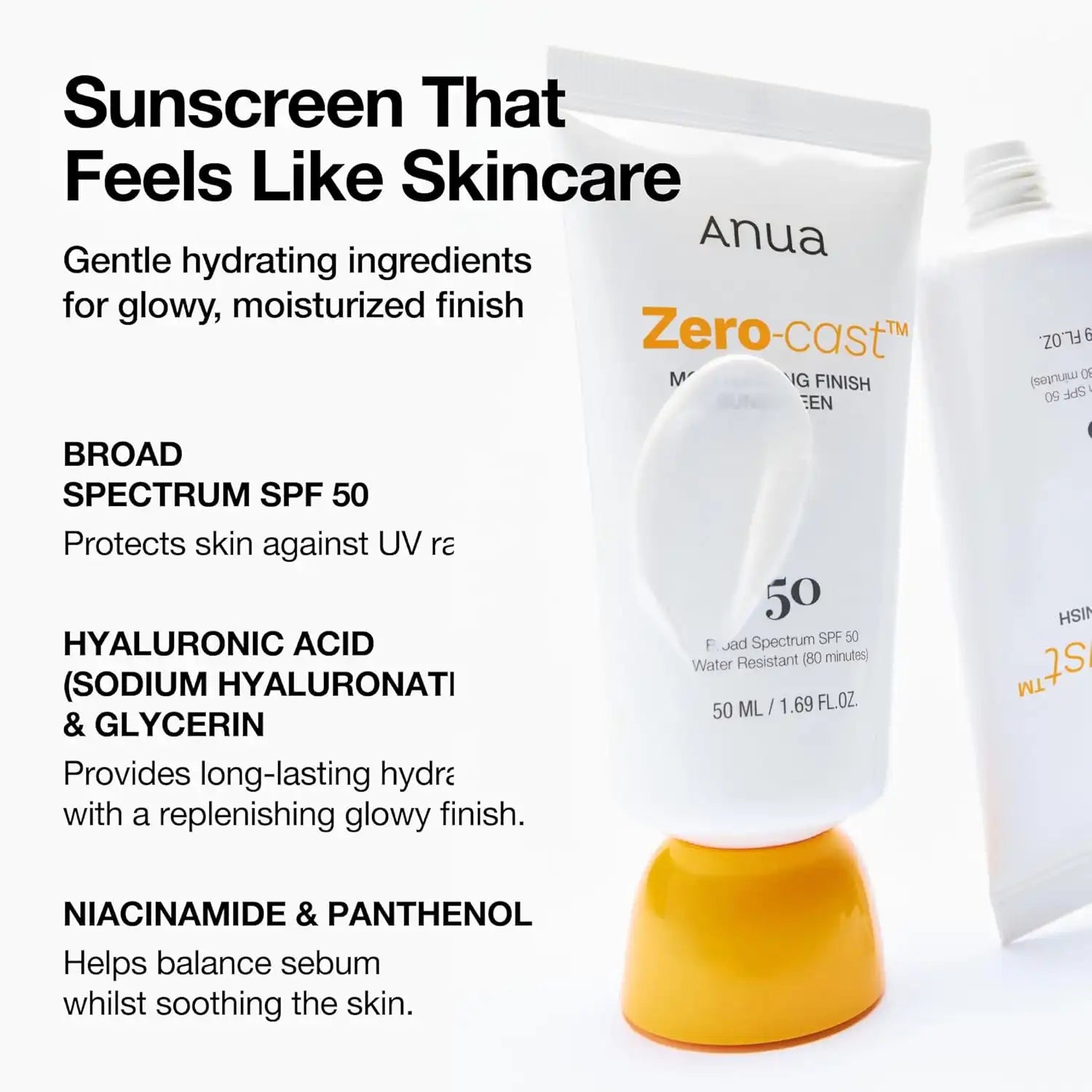 ANUA - Zero-Cast Moisturizing Finish Sunscreen - Crème solaire hydratante SPF50 - 50ml