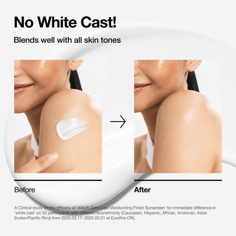 ANUA - Zero-Cast Moisturizing Finish Sunscreen - Crème solaire hydratante SPF50 - 50ml